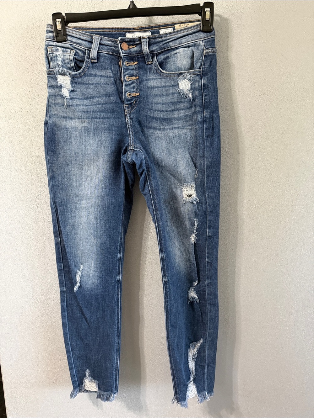 KanCan Distressed Blue Skinny Jeans with Button-Fly